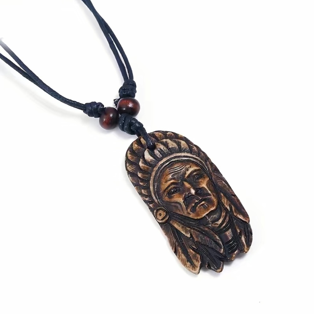 Retro Style Native American Head Portrait Men's Necklace Faux Fashion Jewelry‎